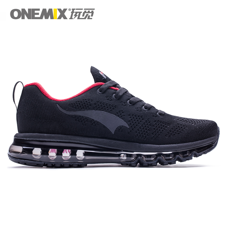 Black/Red Light Music Rhythm ONEMIX Breathable Men's Shoes - Click Image to Close
