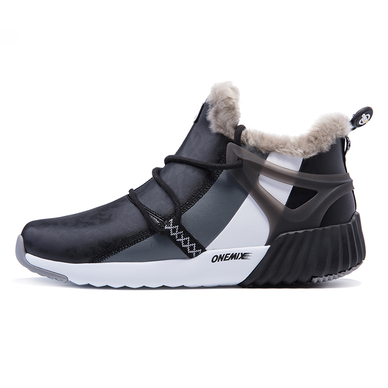 Black/Gray/White Boots ONEMIX Winter Snow Men's Shoes - Click Image to Close
