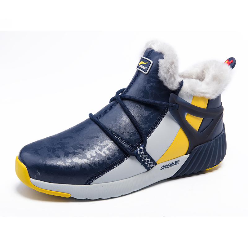 Blue/White/Yellow Boots ONEMIX Winter Snow Men's Shoes - Click Image to Close