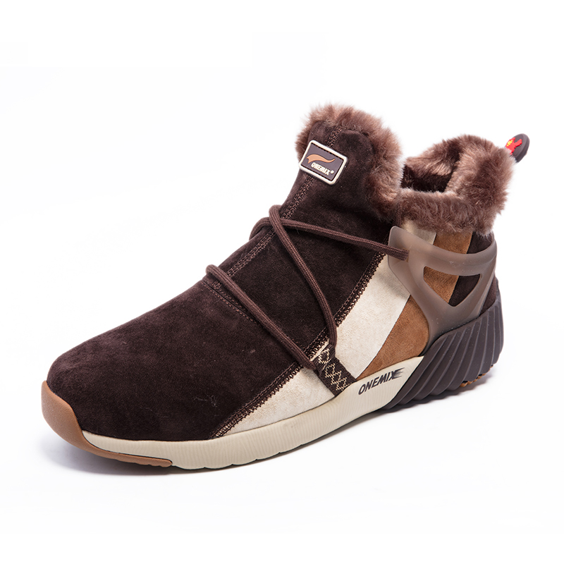 Brown Warm Boots ONEMIX Winter Snow Men's Shoes - Click Image to Close