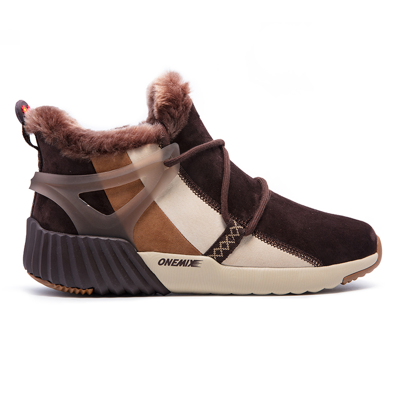 Brown Warm Boots ONEMIX Winter Snow Men's Shoes - Click Image to Close
