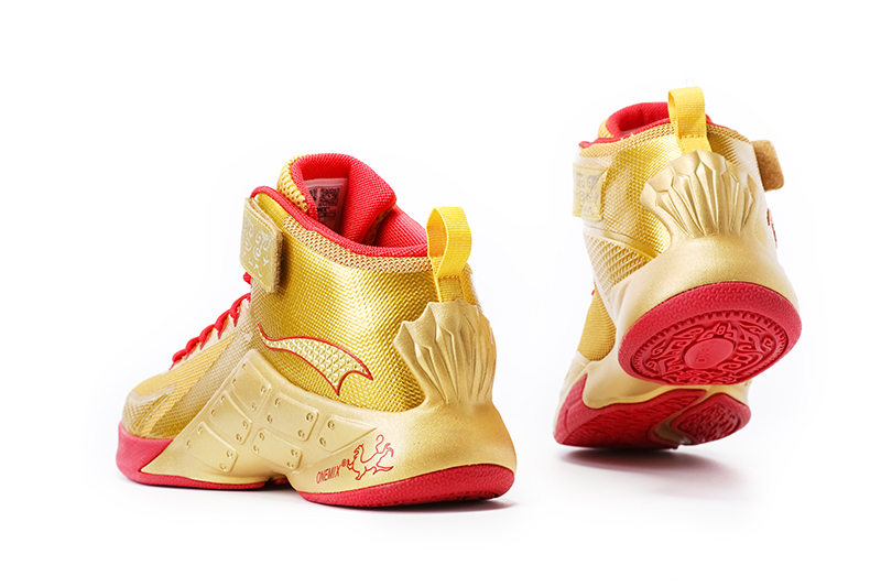 Gold/Red Warriors ONEMIX Men's Breathable Basketball Shoes - Click Image to Close