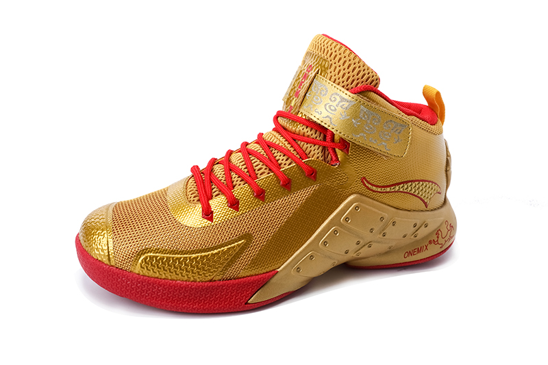 Gold/Red Warriors ONEMIX Men's Breathable Basketball Shoes