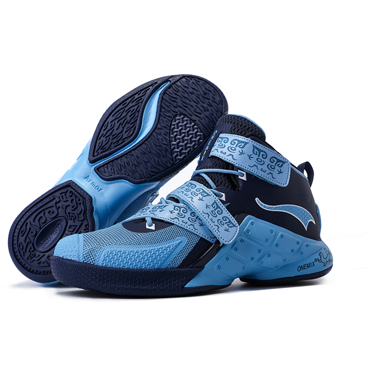 Blue/Navy Warriors ONEMIX Men's Breathable Basketball Shoes