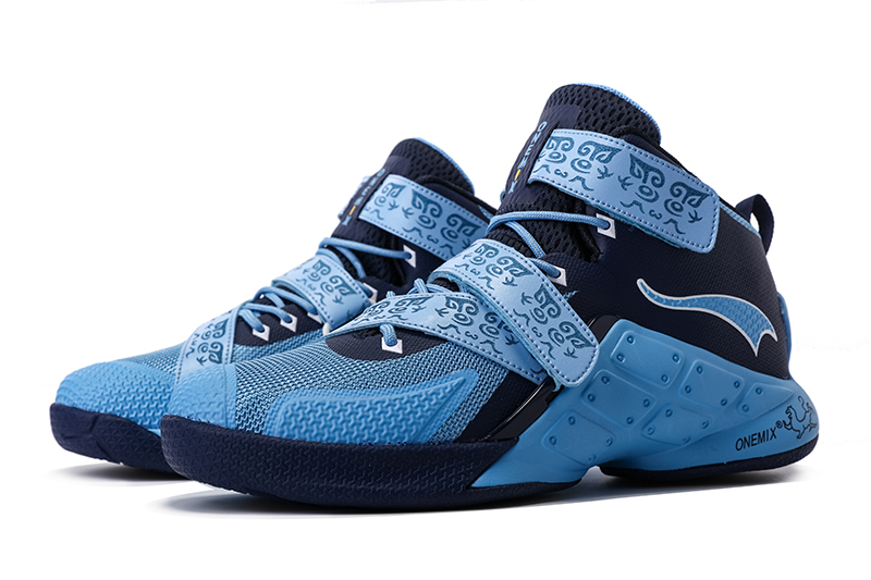 Blue/Navy Warriors ONEMIX Men's Breathable Basketball Shoes - Click Image to Close