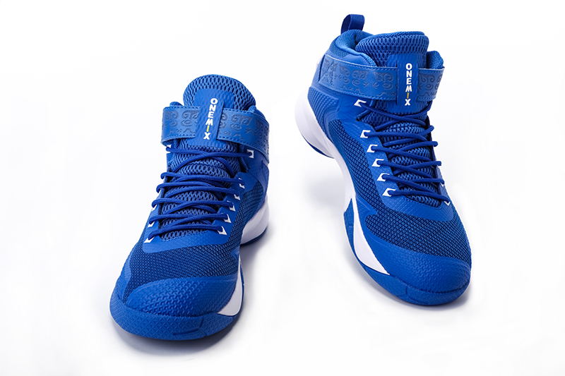 Blue/White Warriors ONEMIX Men's Breathable Basketball Shoes - Click Image to Close