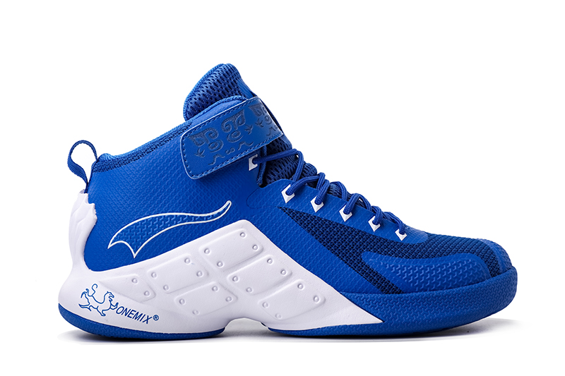 Blue/White Warriors ONEMIX Men's Breathable Basketball Shoes - Click Image to Close