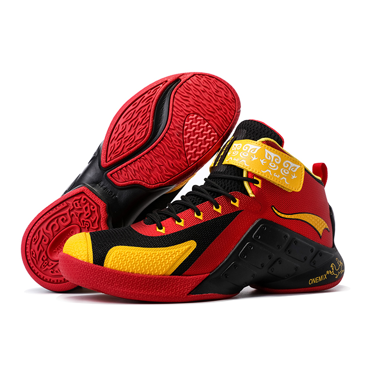 Red/Yellow/Black Warriors ONEMIX Men's Sport Basketball Shoes - Click Image to Close