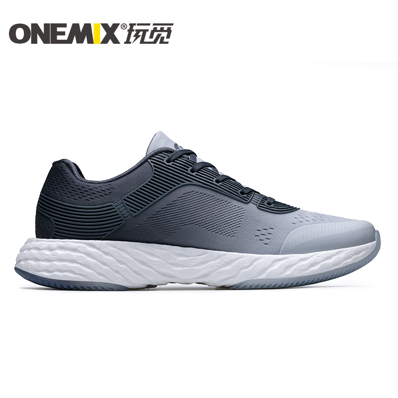White/Gray Energy Shoes ONEMIX Men's Rebound-58 Outsole Sneakers - Click Image to Close
