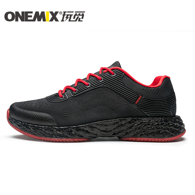 Black/Red Energy Shoes ONEMIX Men's Rebound-58 Outsole Sneakers - Click Image to Close