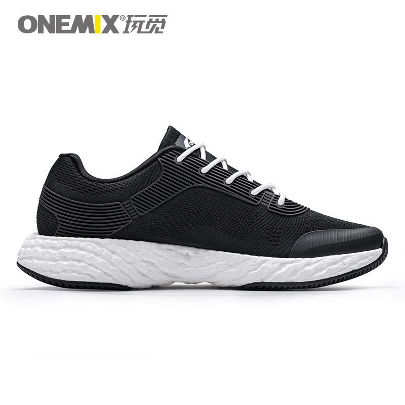 Black/White Energy Shoes ONEMIX Unisex Rebound-58 Outsole Sneakers - Click Image to Close