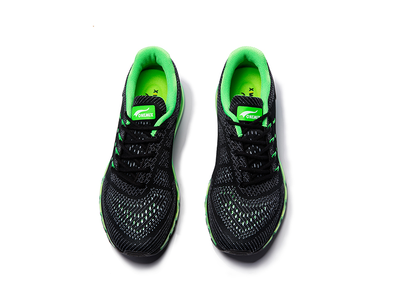 Black/Green Air Cushion Shoes ONEMIX Lovers Slant Tongue Sneakers - Click Image to Close