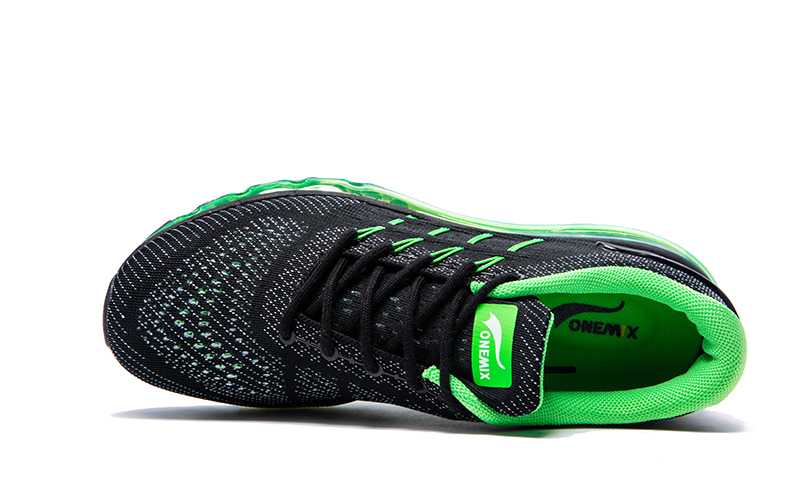 Black/Green Air Cushion Shoes ONEMIX Lovers Slant Tongue Sneakers - Click Image to Close