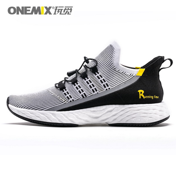Black Yellow Sunday Shoes ONEMIX Men's Breathable Sneakers - Click Image to Close