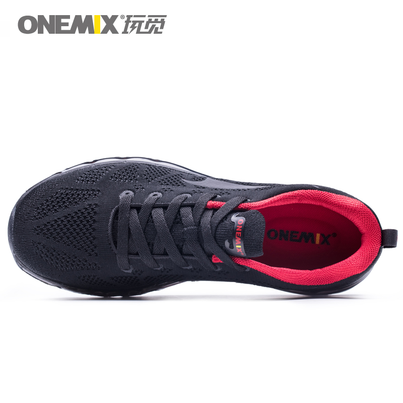 Black/Red Light Music Rhythm ONEMIX Breathable Men's Shoes - Click Image to Close