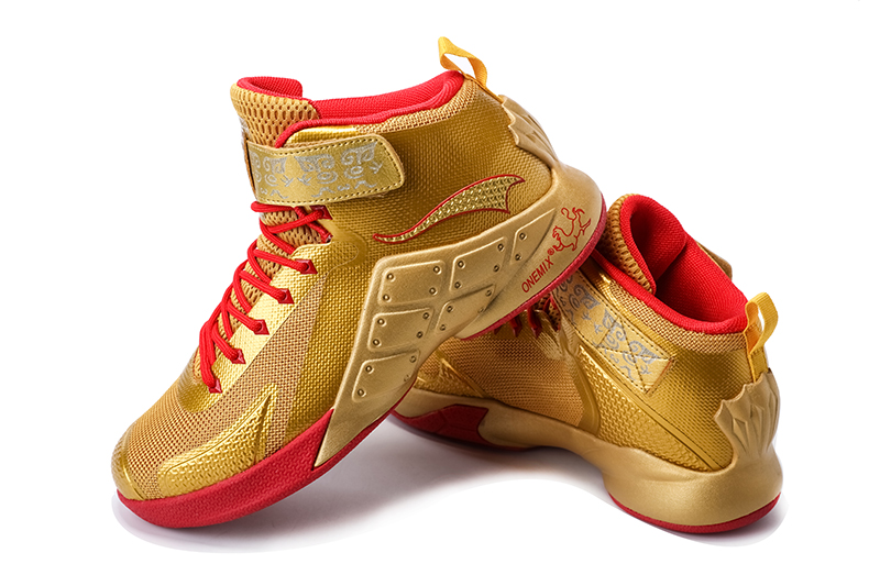 Gold/Red Warriors ONEMIX Men's Breathable Basketball Shoes - Click Image to Close