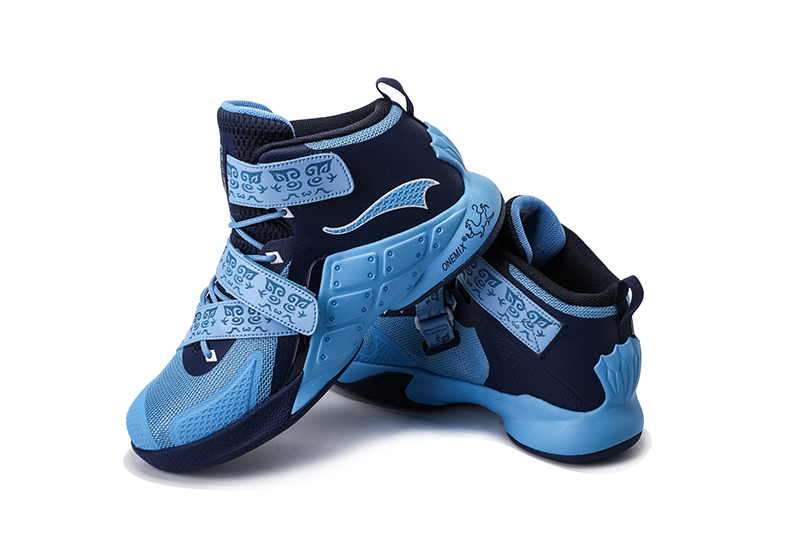 Blue/Navy Warriors ONEMIX Men's Breathable Basketball Shoes