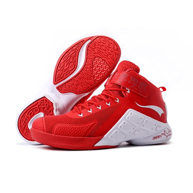 Red/White Warriors ONEMIX Men's Outdoor Basketball Shoes