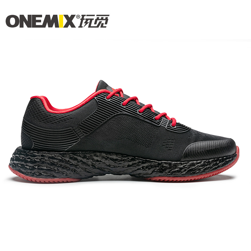 Black/Red Energy Shoes ONEMIX Men's Rebound-58 Outsole Sneakers - Click Image to Close