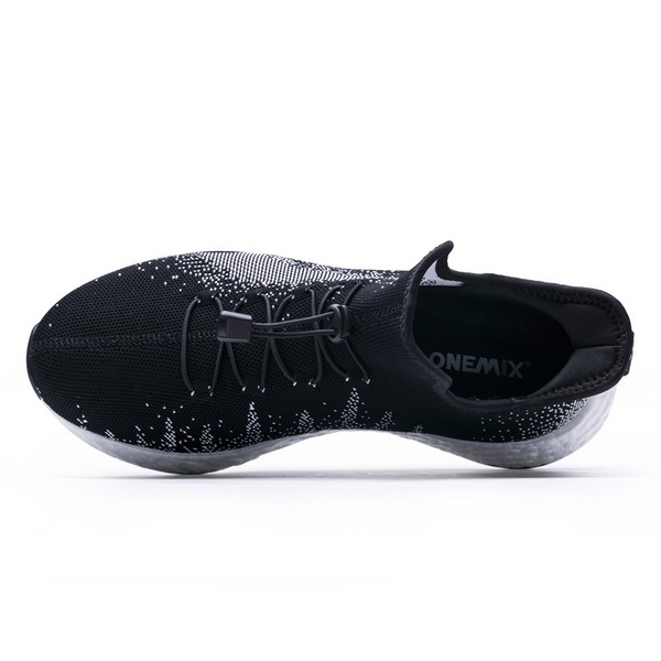 Black/White Knitted Vamp Shoes ONEMIX Men's Casual Sneakers - Click Image to Close