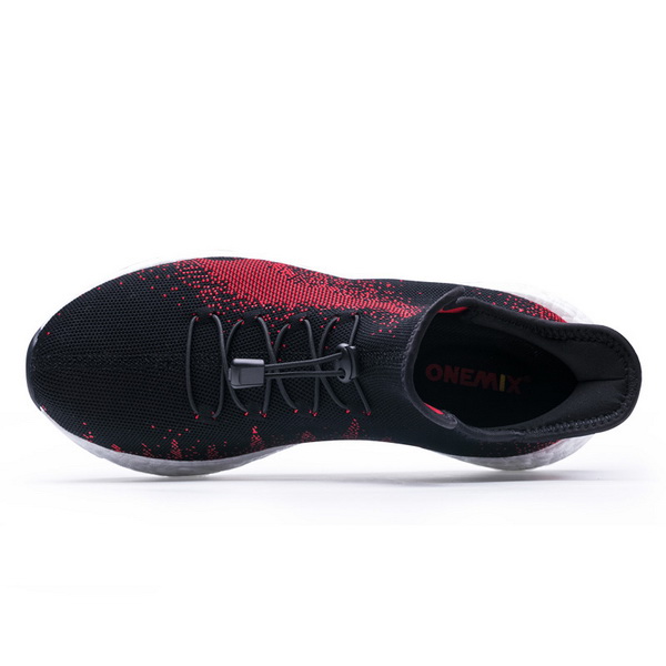 Black/Red Knitted Vamp Shoes ONEMIX Men's Lightweight Sneakers