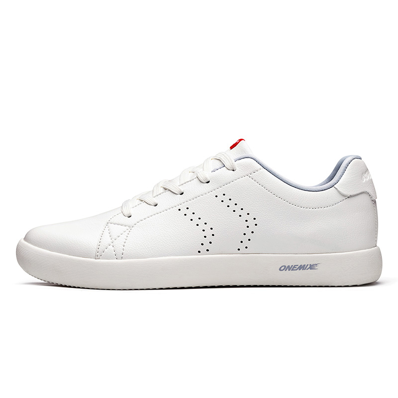 Silver White Leather Men's Shoes ONEMIX Women's College Style Sneakers - Click Image to Close