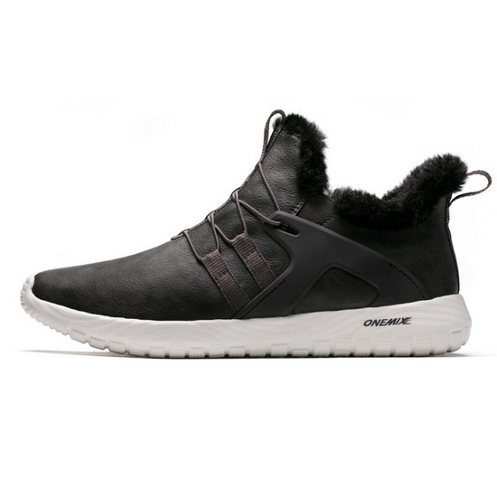 Dark Grey Warm Sneakers ONEMIX Slip On Men's Leather Boots