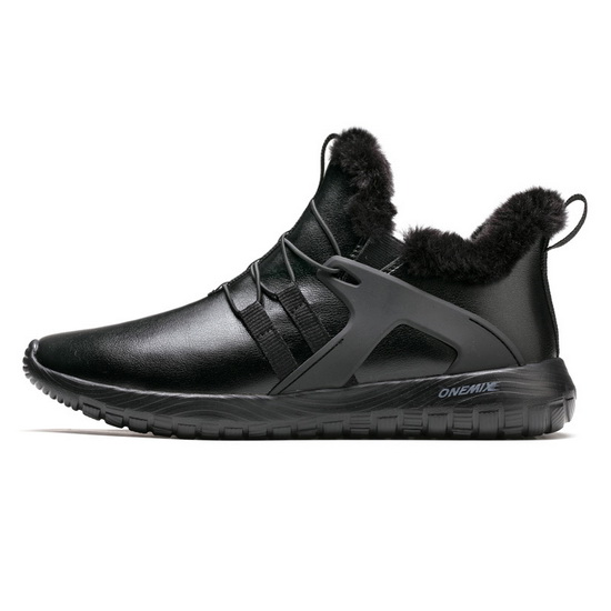 Black Waterproof Shoes ONEMIX Snow Men's Leather Boots