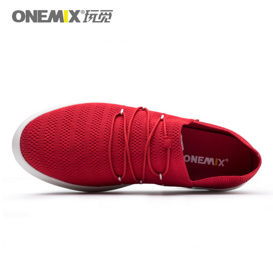 Red Flat Mesh Shoes ONEMIX Men's Slip On Sneakers - Click Image to Close