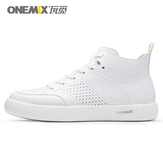 White Leather Women's Shoes ONEMIX Men's High Top Sneakers