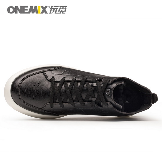 Black Leather Women's Shoes ONEMIX Men's High Top Sneakers