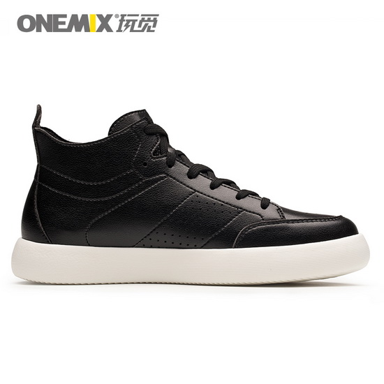 Black Leather Women's Shoes ONEMIX Men's High Top Sneakers - Click Image to Close