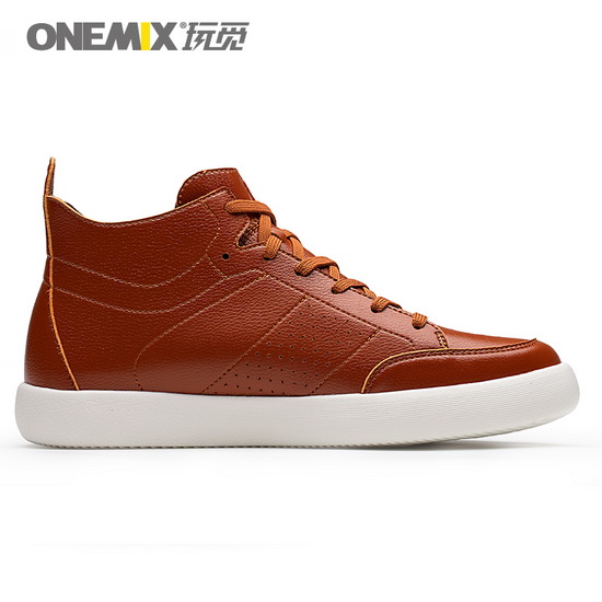 Brown Leather Men's Sneakers ONEMIX Classic High Top Shoes