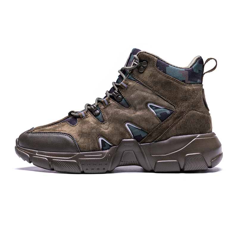 Dark Green Tornado Leather Boots ONEMIX Men's High Top Shoes - Click Image to Close