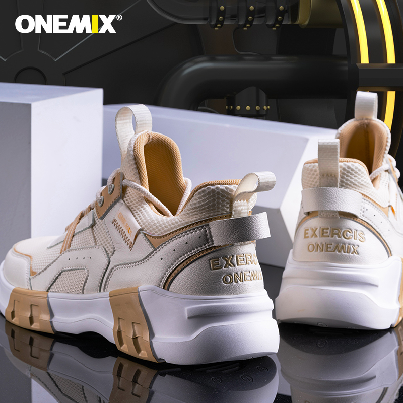 Ivory/White Chunky Sport Sneakers ONEMIX Men's Outdoor Shoes