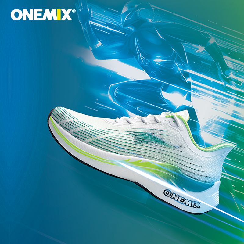 White/Green Lightning Men's Shoes ONEMIX Women's Workout Sneakers