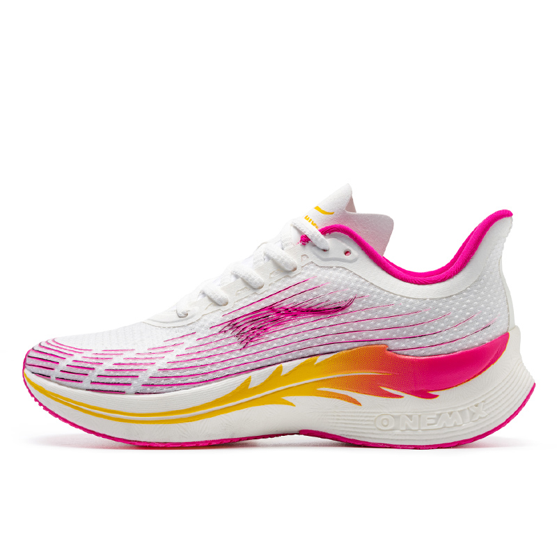 Peach/White Lightning Sneakers ONEMIX Women's Workout Shoes - Click Image to Close
