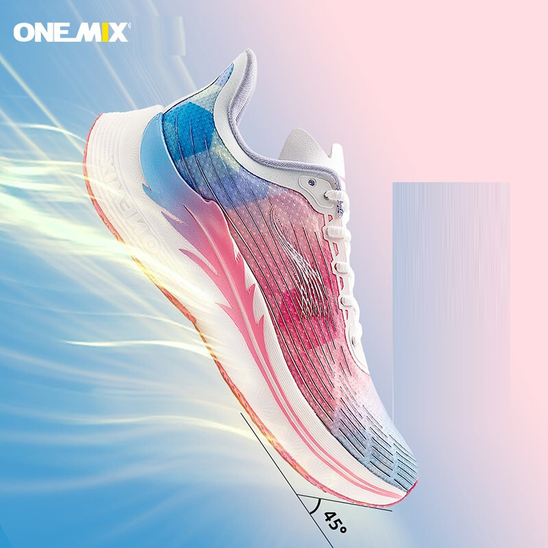 Pink/Blue Lightning Breathable ONEMIX Running Shoes for Women