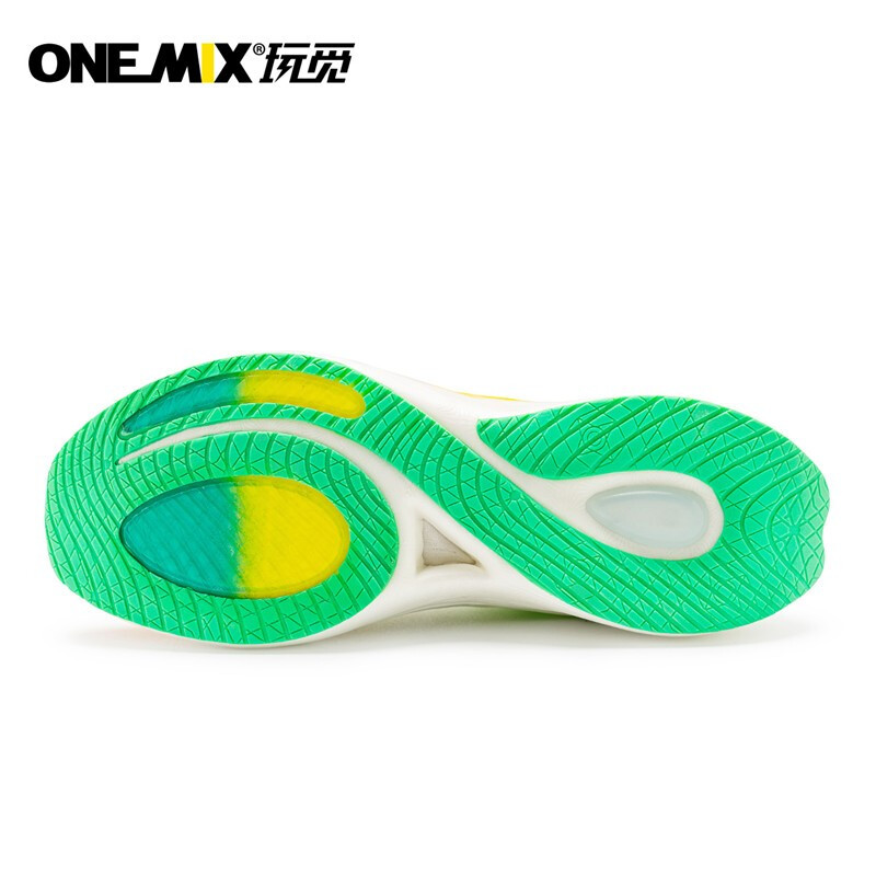Green/Yellow Lightning Lightweight ONEMIX Running Shoes for Men - Click Image to Close